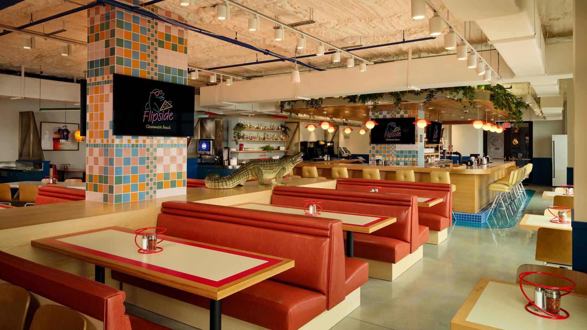 Comfortable restaurant booth seating Flipside Clearwater Beach